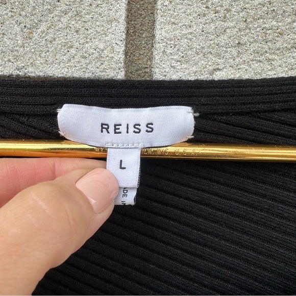 Reiss Black Lara Off-The-Shoulder Ribbed Midi Dress Knit Sweater - Picture 9 of 16